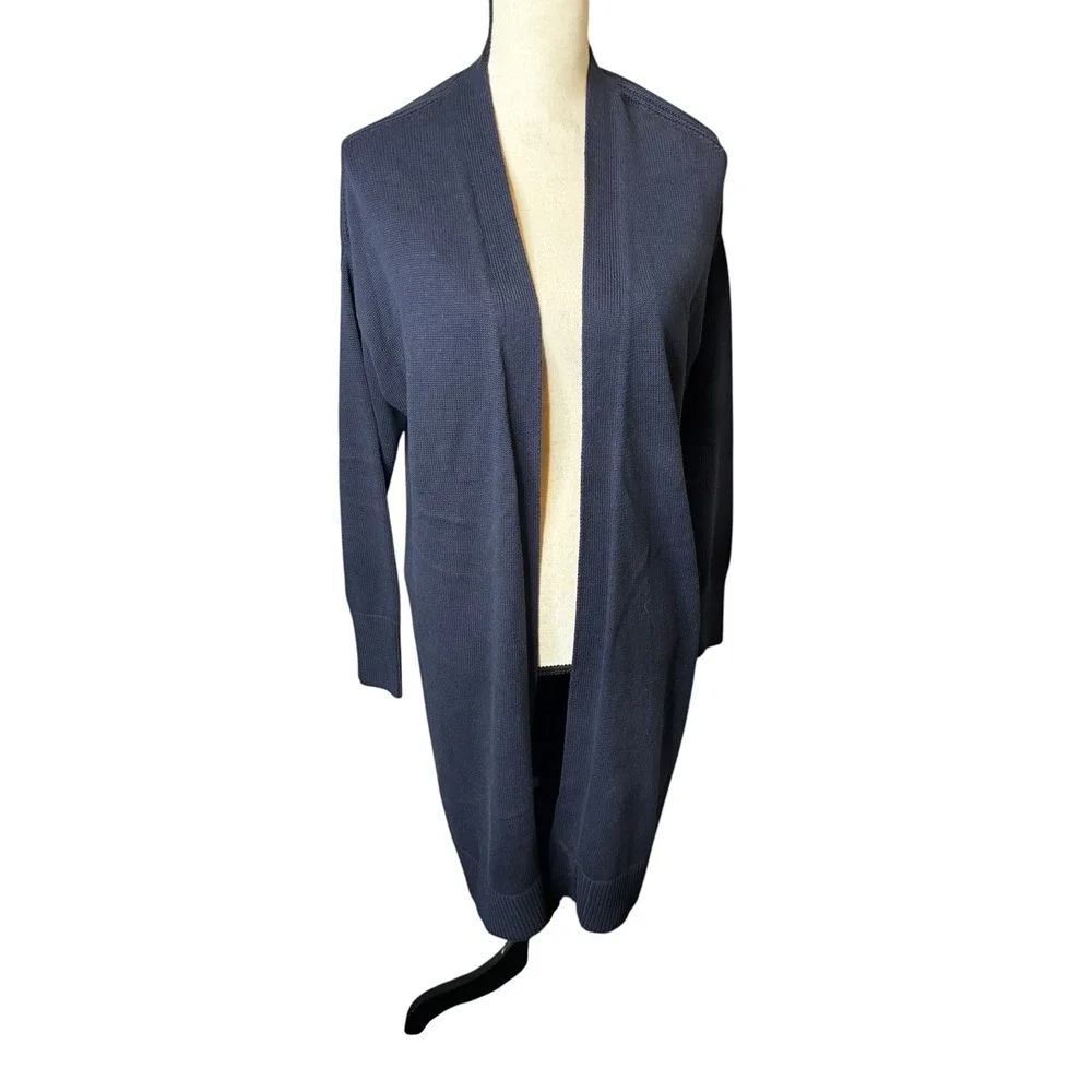 Banana Republic Navy Blue Longline Cotton Cardigan Sweater PS Petite Small NEW - Picture 2 of 12